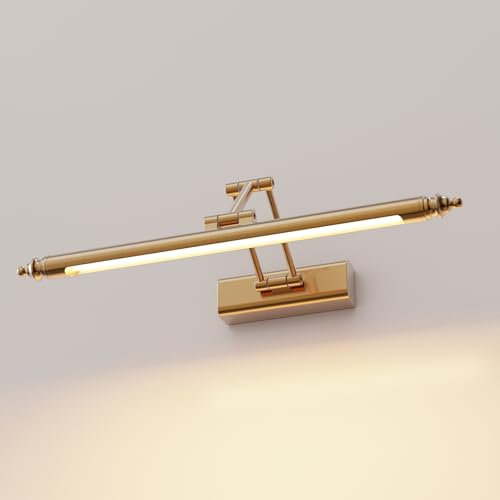 HMAKGG LED Spiegelleuchte Bad Messing Vintage, Retro Spiegellampe Badezimmer mit Metall Basis, 3000K Warmweiß Badlampe Spiegel Winkel Einstellbar, IP44 Badleuchte Wand für Spiegelschrank (80CM15W)