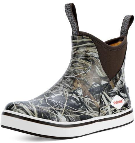 Showave Kid's Deck Boots Waterproof Ankle Rain Boots for Boys Girls Insulated Neoprene Rubber Boots Non-slip Child Rain Shoes (Camo,9 Toddler)