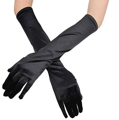 Opera Frauen Abschlussball-Partyhandschuh Handschuhe Brautkleid lange Satin Abendhandschuh Kostüm Damen Leopard Zubehör (Black, One Size)