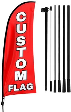 QSUM Bandera de plumas personalizada, bandera publicitaria sin viento de 7 pies con kit de poste, estaca de tierra, letrero de bandera personalizada para negocios al aire libre interior