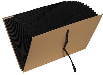Exacompta - 58602E – 1 Bandordner Office By Me mit 18 Fächern, innen aus schwarzem Recycling-Karte, für A4-Format, mit Bandverschluss, goldfarbene Metallecken zur Verstärkung des Deckels, Beige
