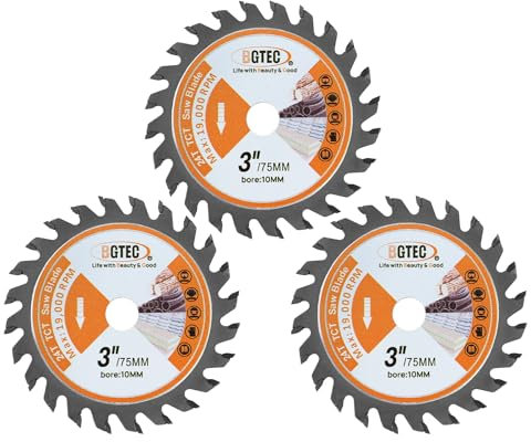TCT Carbide Circular Saw Blade-BGTEC Wood Cutting Dics, 3pcs 3/75mm 24T with 10mm Arbor for Cutting Wood Plastic