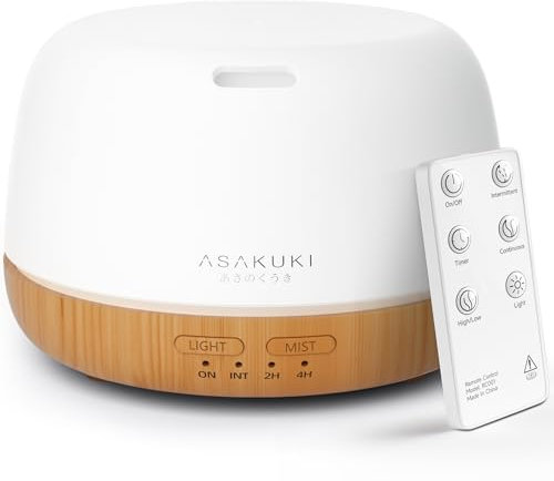 ASAKUKI Aroma Diffuser, 300ML Ultraschall Aromatherapie Diffusor für Ätherische Öle, Luftbefeuchter mit Fernbedienung, Automatische Abschaltung bei Wasserlosem Zustand, und 7 Arten LED Lichtfarben