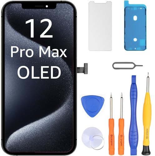 LL TRADER Display für iPhone 12 Pro Max OLED [Nicht LCD] 6.7 Retina FHD Bildschirm Ersatz COF Touch Screen Digitizer mit Reparatur Tool Kits, Bildschirmschutz 2024