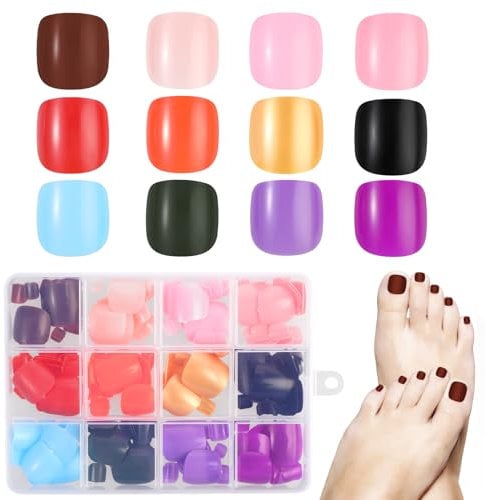 Tyqour 288 Stück Fußnägel zum Aufkleben 12 Farben Künstlich Zehennägel Falsche Fußnägel Künstliche Zehennägel Kurze Full Cover Press On Toenails 12 Größen