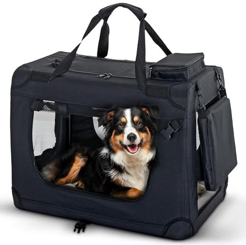 PET VIOLET Hundetransportbox Hundebox Faltbar Auto Transporttasche Hunde Katzen Tragetasche 70x52x50 cm, Schwarz