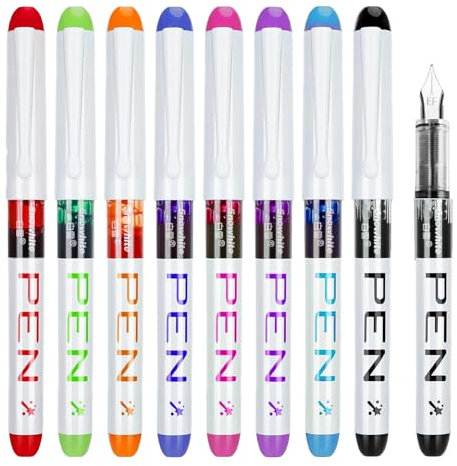Fountain Pens for Writing 9 Colored Disposable Fountain Pens EF Nib Multicolor Ink Fine Point Pen Set Smooth Writing for Diary Sketch Lettering Text Highlight Calligraphy Office University School