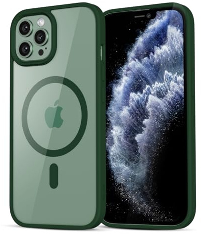 LoeoeL for iPhone 11 Pro Case Clear Mag Safe, Ultra Thin Slim Cover Magnetic Compatible with Magsafe Phone Case for Women Men Girl, Cute Soft TPU Silicone & Transparent Hard Plastic, Dark Green