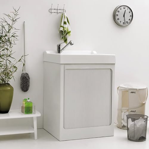Liberoshopping Lavatoio in Abs Bianco con box per lavatrice e vasca in resina 73x68 cm