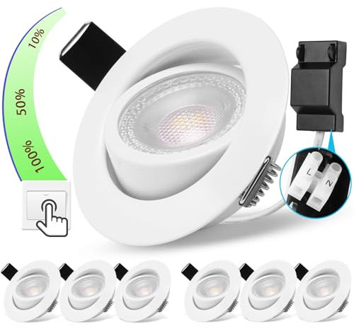 Einbaustrahler LED Dimmbar 5W LED Spots 230V Ultra Flach 30mm Weiß Einbauleuchten 3 Stufe Dimmbar Neutralweiß 4000K Deckenspots 45° Schwenkbar Einbauspots 68-75mm EinbauØ für Bad Küche Schlafzimmer