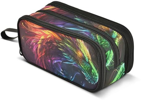 Federmäppchen mit Regenbogen-Drachen, großes Fassungsvermögen, Stifttasche für Jungen und Mädchen, 3 Fächer, Federmäppchen, Studenten, Schreibwaren, Organizer, Marker-Etui für Schule, Büro, Arbeit,