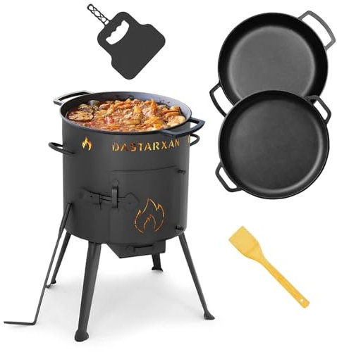Ø36cm Uchag 2mm stahl Utschak mit Gusseisenpfanne Bräter mit Deckel-Bratpfanne aus Gusseisen Schmortopf Feuerstelle Utschag Campingofen Grillfächer Pfannenwender Feldküche Außenküche