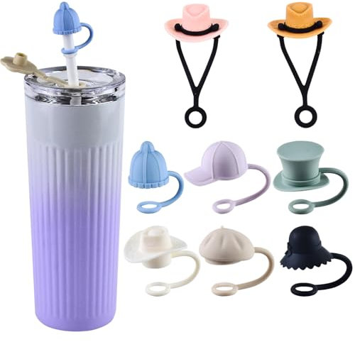LALASTYLE 8PCS Silicone Straw Covers Cap, Cowboy Hat Straw Toppers, Dust-Proof, 6-10mm Straws