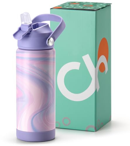 Choco Mocha Girls Water Bottle Kids Stainless Steel Water Bottle Metal Water Bottle with Straw Leak Proof Insulated Bottle for School BPA Free Double Wall 14/18 Oz,Purple Fluids