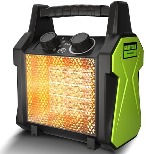 GARDTECH 2000 Watt Heizlüfter Energiesparend, Keramik Heizstrahler, Heizung Elektrisch extra Stark, Große Entlüftungsöffnung, Industrieller Stil Bauheizer mit Überhitzungsschutz Grün