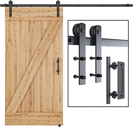 Schiebetür-Beschlagsatz, Scheunentorschiene, Vintage Industrial 200cm Schiebe Barn Holz mit Grifftürinnenwandtür Küchentürspur Kit Spur System Hardware für Küche, Schlafzimmer, Scheunen, Garagen(200cm