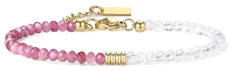 COAI Bracciale da Donna con Perline di Pietre Naturali, Bracciale Pietra di Luna e Tormalina Rosa