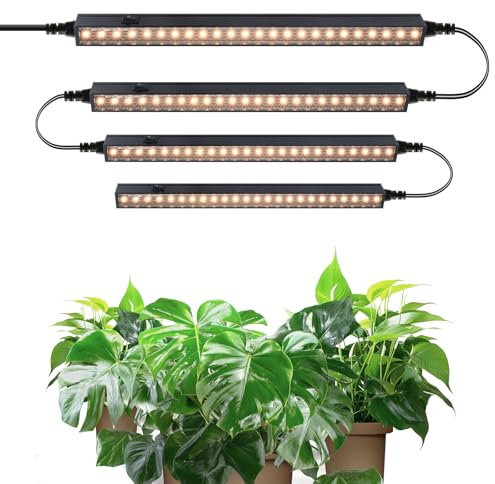 Barrina T5 1FT Grow Lights for Indoor Plants, Yellow Full Spectrum Plant Lamps, 20W(4 x 5W), Magnetic Black Cover LED Grow Light Strip with Switch, Linkable, Plug and Play, 4 Packs