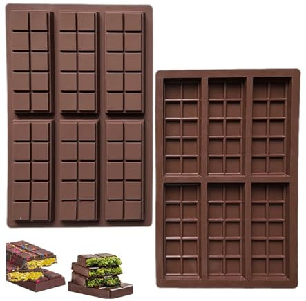 2 Moldes de Silicona para Chocolate, Barra de Chocolate de Silicona, Molde para Chocolate, Extra Profundo, Molde para Chocolate con 6 Cavidades