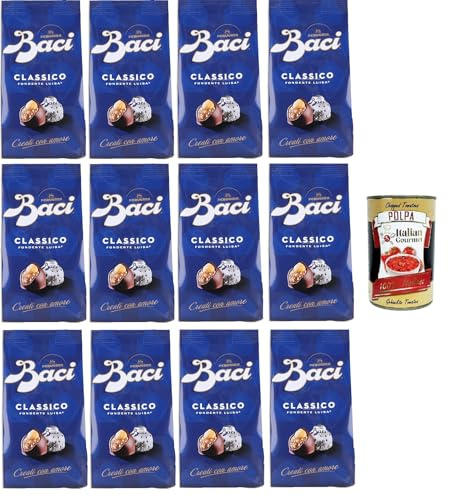 Italian Gourmet Baci Classico cioccolatini Pralinen dunkel 12 x 125g | Ripieni alla nocciola, einzeln verpackte Spezialität für Dessert, Gesamtnettogewicht 1,5 kg + Kostenlos Polpa 400g