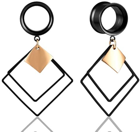 DOEARKO Flesh Tunnel mit Moon Anhänger Double Flared Edelstahl Ohr Tunnel Plug Piercing Schmuck 8 mm-16 mm (Schwarz-1, 12mm)