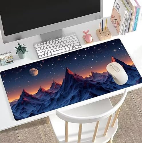 Tapis de Souris Montagnes Tapis de Souris Gamer XXL 1400x700x3mm Gaming Accessoire, Tapis de Souris Lune Tapis Souris Résistant à l'eau avec Base en Caoutchouc antidérapant, Deco Bureau Travail W5-680