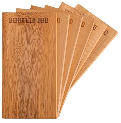 Bergfeld BBQ – 6 Stück Zedernholzbretter zum Grillen – 30x14x1 cm - Räucherbretter aus 100% kanadischem Western Red Cedar Holz – mehrfach verwendbar – für besonderes Grill- und BBQ-Aroma