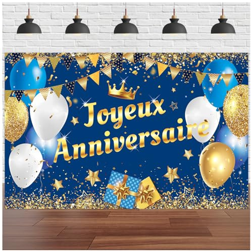 Banderole Joyeux Anniversaire Bleu - Toile de Fond et Bannière pour Homme et Femme
