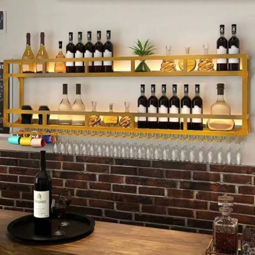 Schwimmende Metallböden mit LED-Beleuchtung für Alkoholflaschen und Weinglas gold Weinregal 80 x 25 x 55 cm