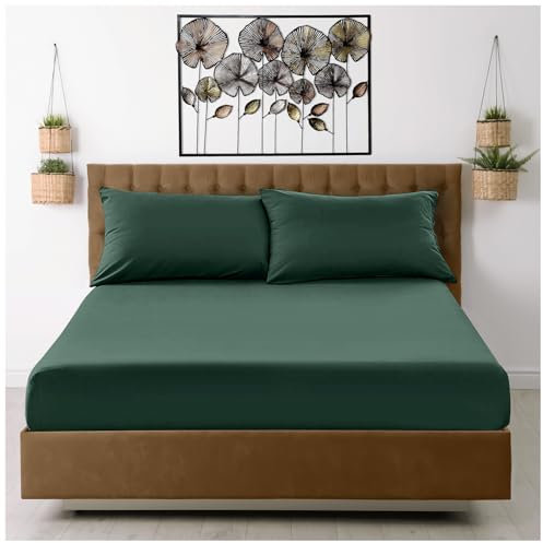 GC GAVENO CAVAILIA Fitted Sheet King Size (25cm) Deep Pocket - Microfiber Bed Sheets Dark Green - Breathable, Fade & Wrinkle Resistant - Elasticated Corners - Mattress & Bottom Sheet (152x203cm)