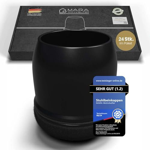 MARA WOHNHELFER® 24x Stuhlbeinkappen rund – Größe S (14–19 mm) – Schwarze Schutzkappen aus TPE mit 360° verstärktem Filz – Filzgleiter für Stühle – Bodenschutz & leises Gleiten