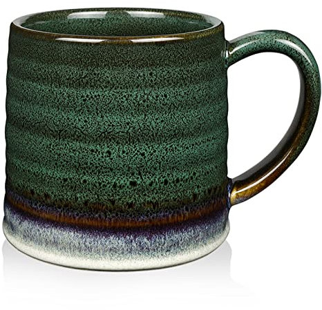 500ml e 700ml Tazza da Caffè Ceramica con Manico Grande, 18Oz e 25Oz Tazza da Tè per l'ufficio e la Casa, Adatta al Microonde e alla Lavastoviglie, Struttura Smaltata a Mano (500ml-Verde Inchiostro)