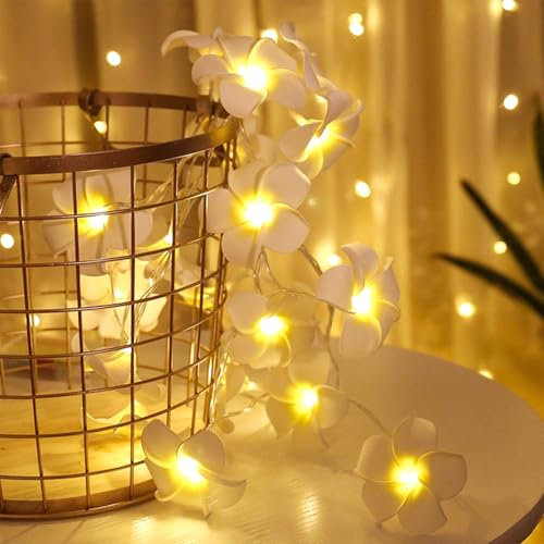ENLACE Plumeria Lichterkette, 1,5M 10 LED Frangipani-Blume Lichterkette Batteriebetrieben, Hawaii Lichterketten für Sommer, Schlafzimmer, Sommerpartys, Strand Deko, Party, Innen und Außen