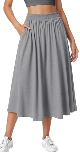 Adigau Damen Casual Midirock | Elegant Plisseerock,Mittellang,mit Taschen,Hohe Taille,Elastischer Bund,Einfarbig,für Sport