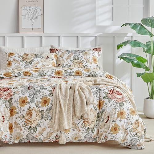 Tokokimo Bettwäsche 220x240 3teilig + 2 Kissen 80x80, Bunte Blumen | 1 Bettbezug 220x240, 2 Kissenbezüge 80x80 mit Reißverschluss, Extra Weich & Atmungsaktiv, Mikrofaser Maschinenwaschbar