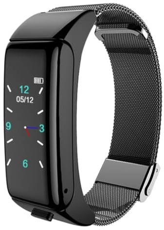 Lawnrden Pulsera Inteligente con Auriculares 2 en 1, Pulsera de Salud con Ritmo cardíaco y Auriculares inalámbricos, Correa de Acero Negra | de Ritmo cardíaco