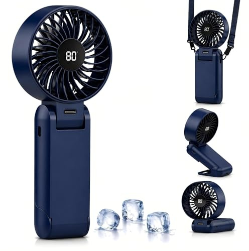 Kizozo Handventilator USB, Mini Ventilator Wiederaufladbar, Tragbar Ventilator klein, Handventilator faltbar mit 5 Geschwindigkeitsstufen, Ventilator leise mit 6-12 Stunden Kühlzeit für Büro, Outdoor