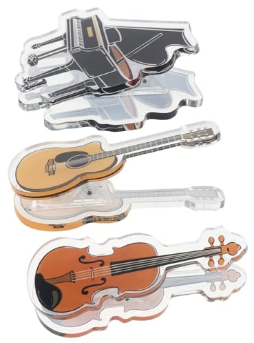 TOYZFRIENDY 3 Acryl Notenklammern Musikinstrumente Transparent Seitenhalter Klavier Gitarre Violine Stabiler Dokumentenclip für Musiker Büro