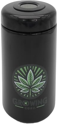 Growing Corp. Cannabis Härtungsglas Humidor inkl. Hygrometer 1000 ml, Luftfeuchtigkeits- und Temperatursensor mittels Hygrometer aus hochwertigem Violettglas