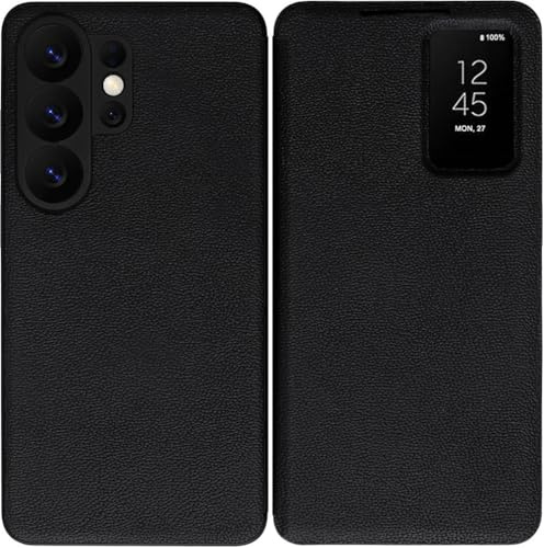 TECSHINE Coque Intelligente en Cuir Véritable pour Samsung Galaxy S26 Ultra. Veille/Réveil Automatique, Étui Téléphone Portable, Holster/Housse S 26 Ultra -Noir