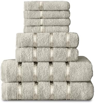 Gaveno Cavailia Set 8 Asciugamani da Bagno Spugna Cotone Egiziano Idea Regalo Telo Viso Doccia Crema