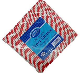 Essential Premium Paper Straws Stripes Biodegradable Red 50pk