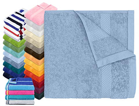 Dyckhoff Traumhaft weiche Bio-Handtuchserie - erhältlich in 22 modischen Unifarben in 7 verschiedenen Größen, sowie 7 Streifen-Variationen, 1 Handtuch 50 x 100 cm, Rauchblau