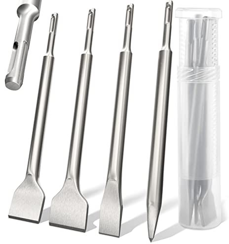 KSP-TEC® | SDS Plus Meißel Set | bestehend aus FLIESENMEIßEL, Flachmeißel und Spitzmeißel | verpackt in einer praktischen Drehbox (SDS Plus Meißel Set 4tlg.)