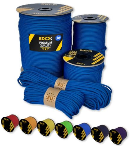 Paracord EdcX de 4 mm, más de 35+ Colores sólidos (10 m, 15m, 30m, 50m, 100m, 300m) | Ideal para Camping, al Aire Libre | Cuerda 100% Nailon 4mm | Cuerda Tactica 550 Tipo III