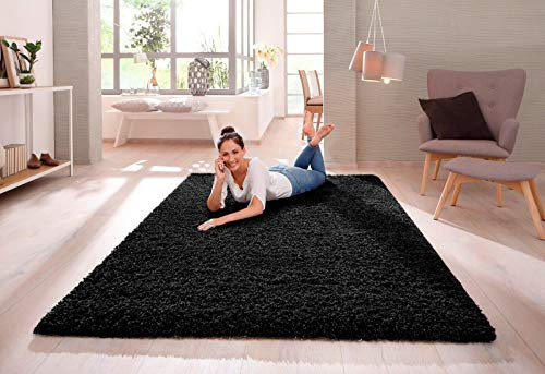 SHAGGY RUG 30MM / 3cm Modern Rugs Living Room Extra Large Small Medium Rectangular Size Soft Touch Thick Pile Living Room Area Rugs Non Shedding (Black, 120cm x 170cm (4ft x 6ft))