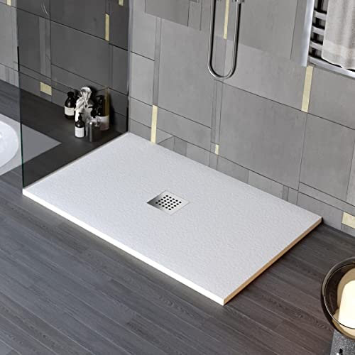 Receveur de douche en résine minérale effet pierre avec trou central - 80 x 170