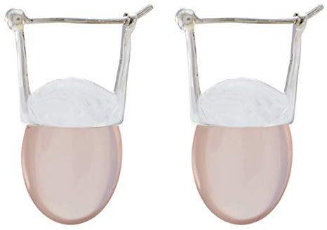 orecchino in argento speciale cabochon a forma ovale con gemma di quarzo rosa