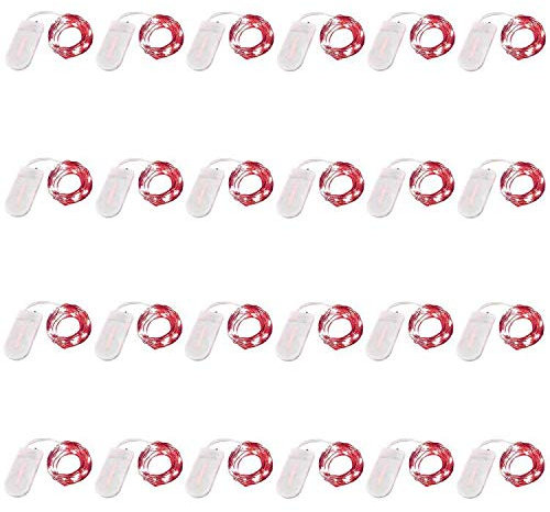 Confezione da 24 luci a batteria, 2 m, 20 luci a LED, filo argentato, per fai da te, matrimoni, feste, festival, Halloween, Natale (rosso)