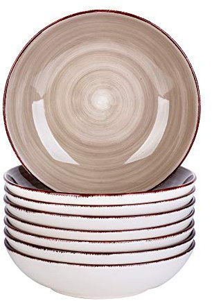 vancasso Serie Bella Platos Hondos 8 Piezas, Platos de Sopa, Ensaladara, Fruta, Set de Platos, Gres, Marrón